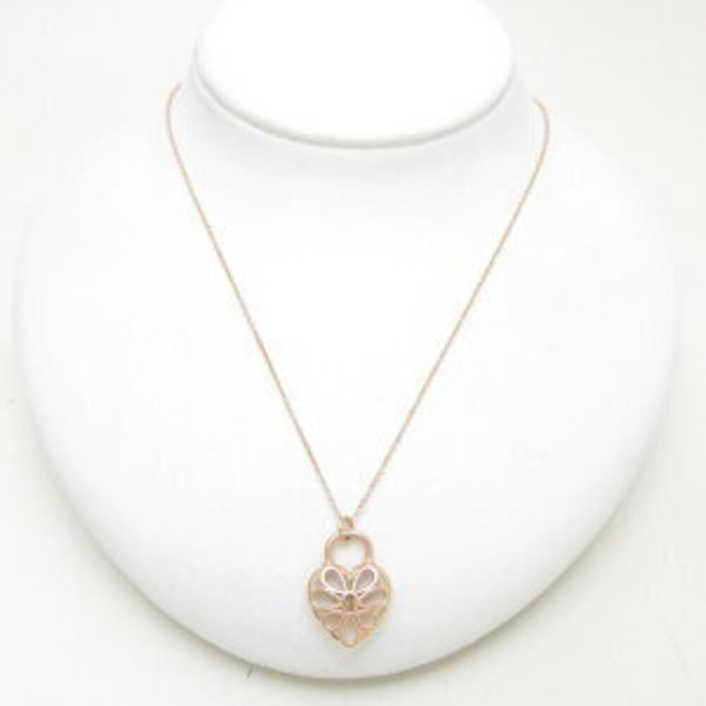 Tiffany Filigree Heart Pendant Necklace Rose Pink